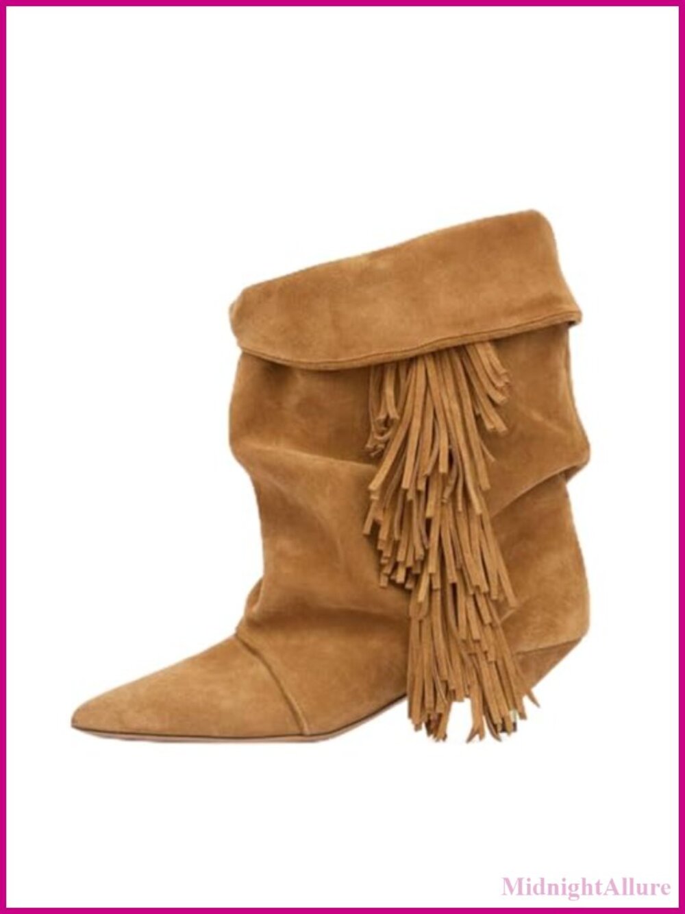 Slouchy Fringe Kitten Heel Ankle Booties Pointed Toe Suede Western